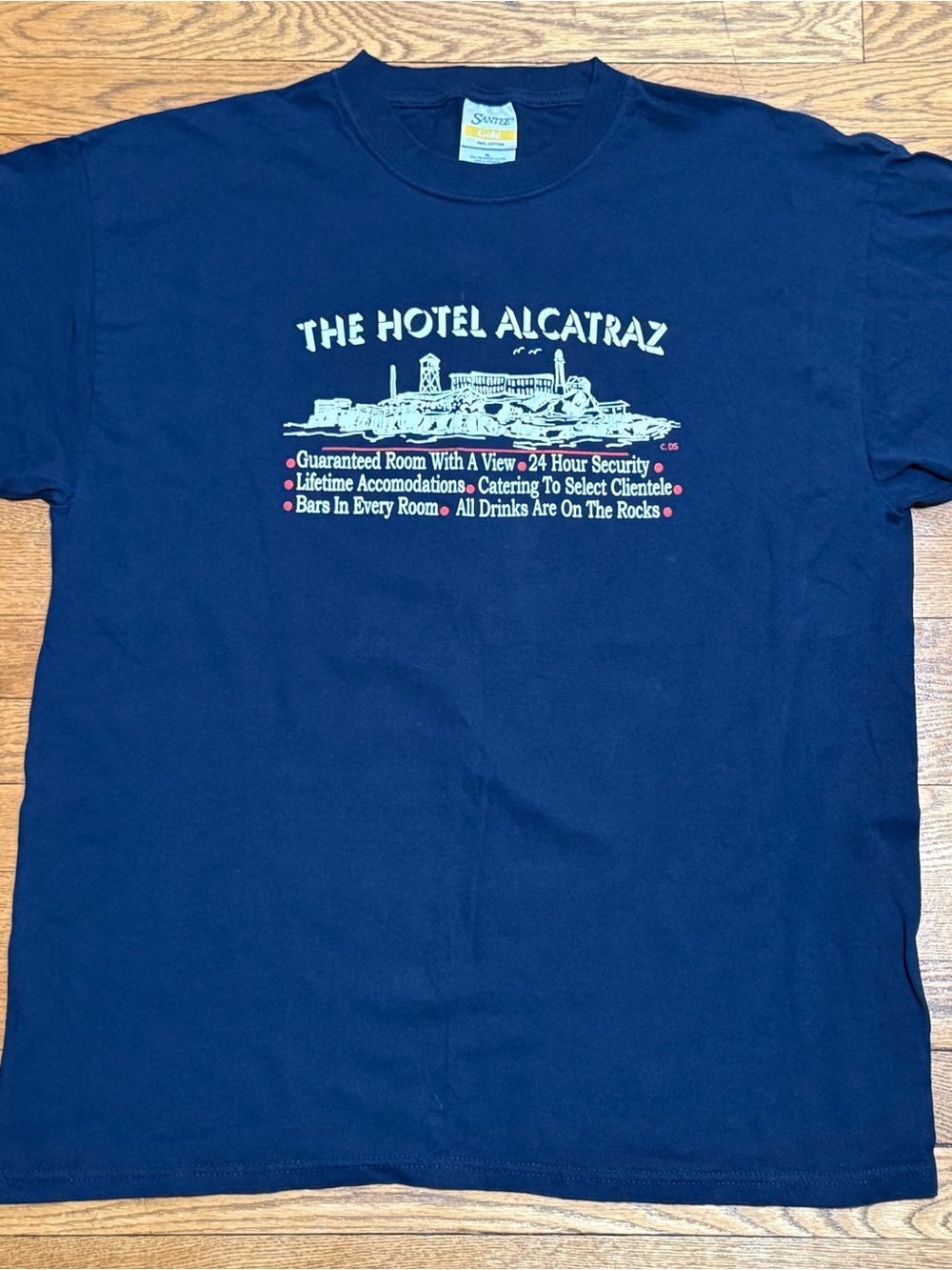 Vintage Adult Unisex (XL) ‘The Hotel Alcatraz’ Short Sleeve Navy Blue T-Shirt